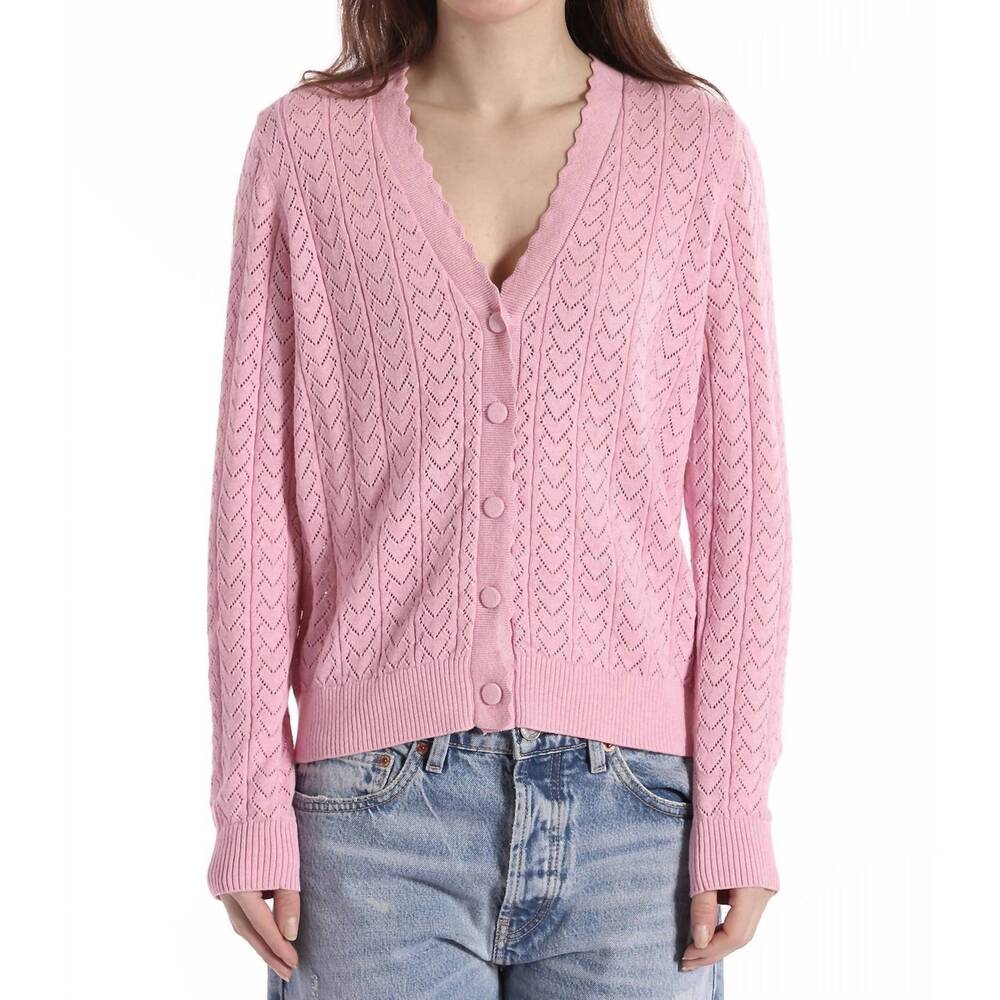 NEW MINNIE ROSE heart pointelle scalloped cardigan in fondant sweet